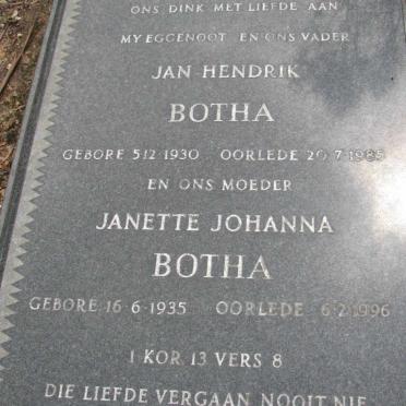 BOTHA Jan Hendrik 1930-1985 &amp; Janette Johanna 1935-1996