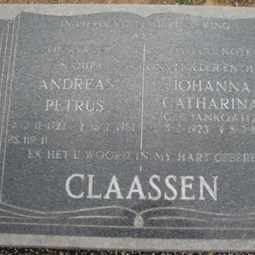 CLAASSEN Andreas Petrus1922-1957 &amp; Johanna Catharina JANKOWITZ 1923-195?