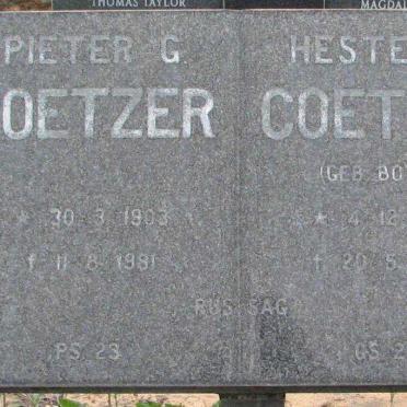 COETZER Pieter G. 1903-1981 &amp; Hester S. BOTHA 1903-1994