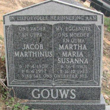 GOUWS Jacob Marthinus 1909-1997 &amp; Martha Maria Susanna 1901-1988