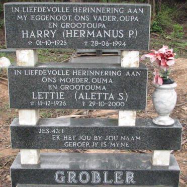 GROBLER Hermanus P. 1925-1994 &amp; Aletta S. 1926-2000