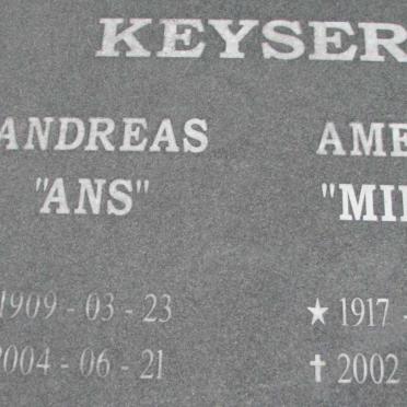 KEYSER Andreas 1909-2004 &amp; Amelia 1917-2002