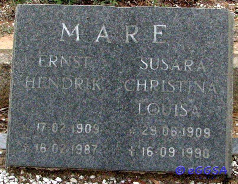 MARE Ernst Hendrik 1909-1987 &amp; Susara Christina Louisa 1909-1990