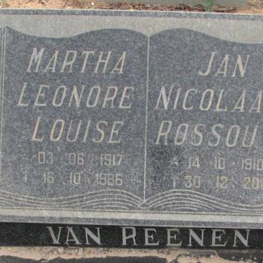 REENEN Jan Nicolaas Rossouw, van 1910-2002 &amp; Martha Leonore Louise 1917-1986