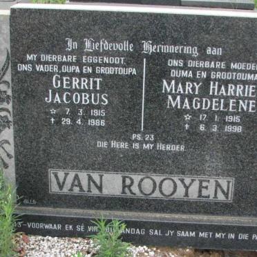 ROOYEN Gerrit Jacobus, van 1915-1986 &amp; Mary Harriet Magdelene 1915-1998