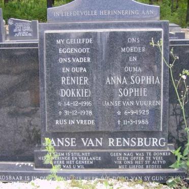 RENSBURG Renier, Janse van 1916-1978 &amp; Anna Sophia Sophie JANSE VAN VUUREN 1925-1988