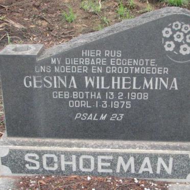 SCHOEMAN Gesina Wilhelmina geb BOTHA 1908-1975