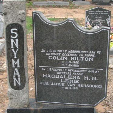 SNYMAN Colin Hilton 1955-1998 &amp; Magdalena M.M. JANSE VAN RENSBURG 1951-