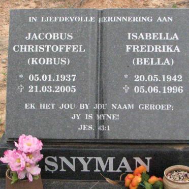SNYMAN Jacobus Christoffel 1937-2005 &amp; Isabella Fredrika 1942-1996