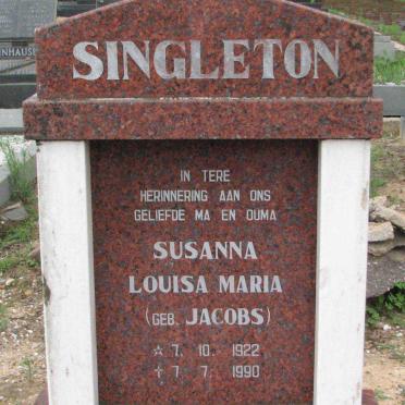 SINGLETON Susanna Louisa Maria geb JACOBS 1922-1990