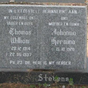 STEVENS Thomas William 1914-1997 &amp; Johanna Hermina 1920-