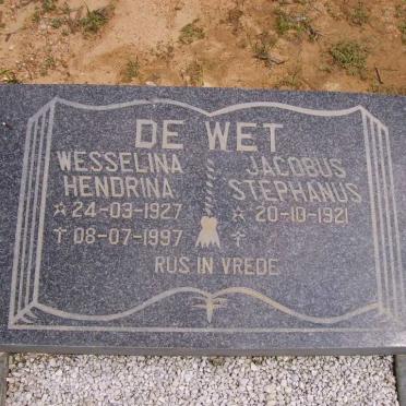 WET Jacobus Stephanus, de 1921- &amp; Wesselina Hendrina 1927-1997