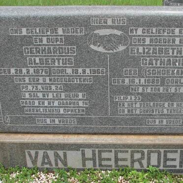 HEERDEN Gerhardus Albertus, van 1876-1965 &amp; Elizabeth Maria Catharina SCHOEMAN 1889-1953