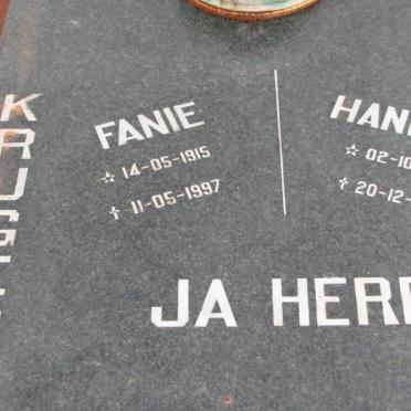 KRUGER Fanie 1915-1997 &amp; Hannie 1929-2009