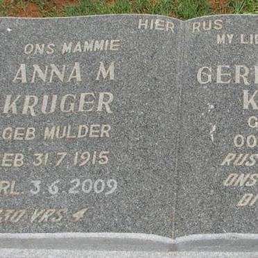 KRUGER Gerhardus J. 1914-1959 &amp; Anna M. MULDER 1915-2009