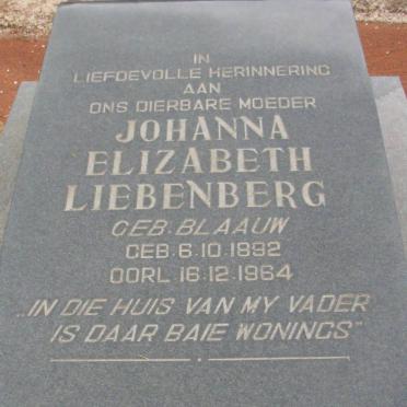 LIEBENBERG Johanna Elizabeth nee BLAAUW 1892-1964