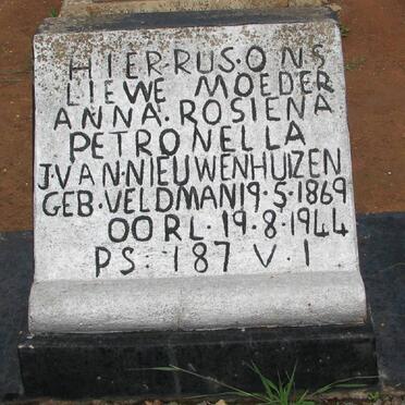 NIEUWENHUIZEN Anna Rosiena Petronella, J. van nee VELDMAN 1869-1944