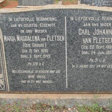 PLETSEN Carl Johannes, van 1886-1955 &amp; Maria Magdalena CROUSE 1890-1949