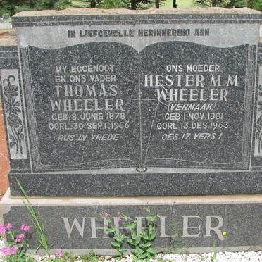 WHEELER Thomas 1878-1956 &amp; Hester M.M. VERMAAK 1881-1963