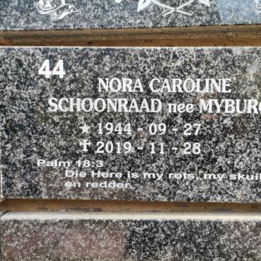 SCHOONRAAD Nora Caroline nee MYBURGH 1944-2019