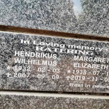 RATERING Hendrikus Wilhelmus 1932-2007 &amp; Margaret Elizabeth 1938-2019