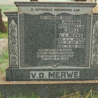 MERWE Johanna Petronella Louisa, v.d. nee V.D. MERWE 1880-1946