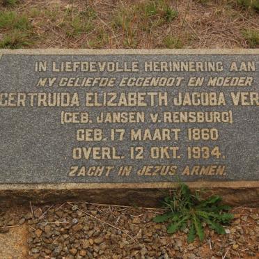 VERWEY Gertruida Elizabeth Jacoba nee JANSEN V. RENSBURG 1860-1934