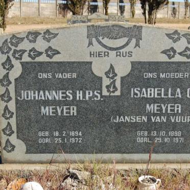 MEYER Johannes H.P.S. 1894-1972 &amp; Isabella C. JANSEN VAN VUUREN 1898-1971