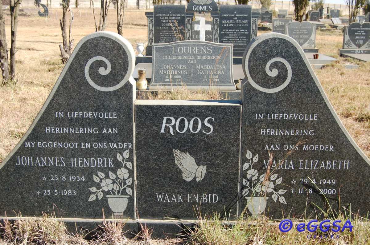 ROOS Johannes Hendrik 1934-1983 &amp; Maria Elizabeth 1949-2000