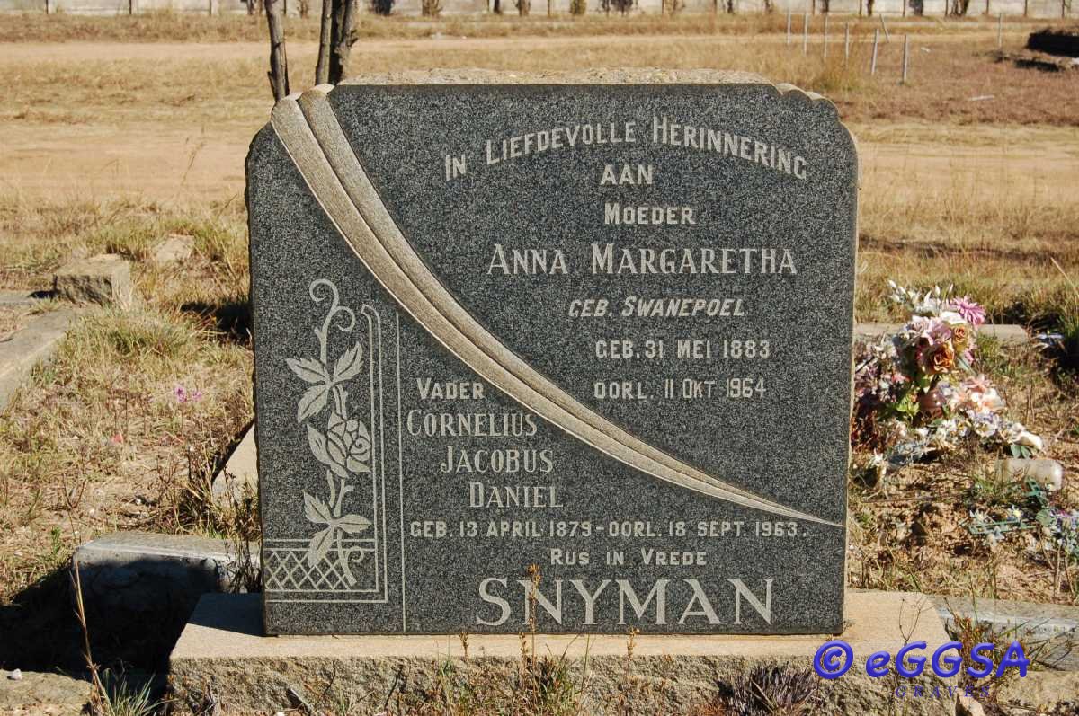 SNYMAN Cornelius Jacobus Daniel 1879-1963 &amp; Anna Margaretha SWANEPOEL 1883-1964