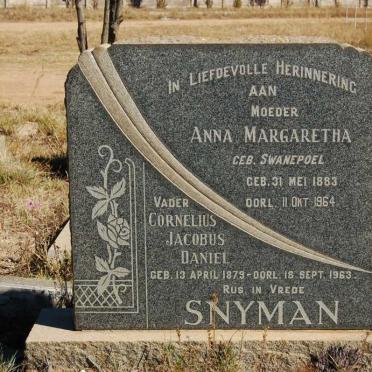 SNYMAN Cornelius Jacobus Daniel 1879-1963 &amp; Anna Margaretha SWANEPOEL 1883-1964