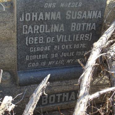 BOTHA Johanna Susanna Carolina nee DE VILLIERS 1876-1926