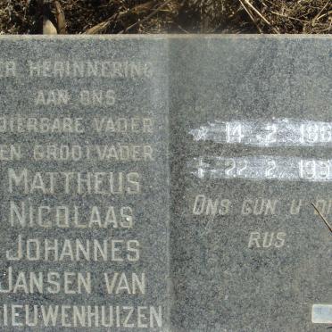 NIEUWENHUIZEN Mattheus Nicolaas Johannes, Jansen van 1869-1955