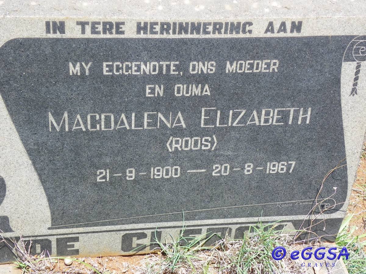 CLERCK Magdalena Elizabeth, de nee ROOS 1900-1967