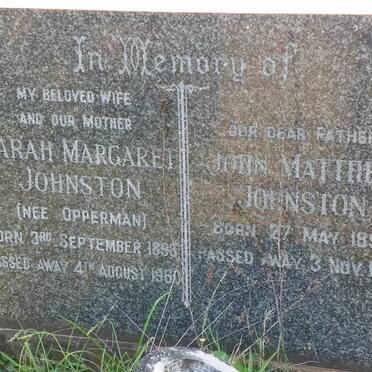 JOHNSTON John Matthew 1890-1967 &amp; Sarah Margaret OPPERMAN 189?-1960