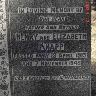 KNAPP Henry  -1915 &amp; Elizabeth  -1945