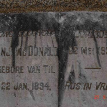 McDONALD Anje nee VAN TIL 1894-1930