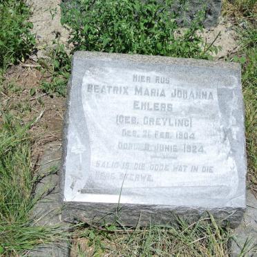 EHLERS Beatrix Maria Johanna nee GREYLING 1904-1924