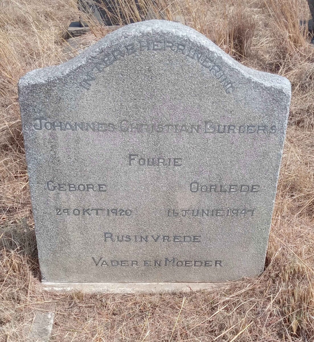 FOURIE Johannes Christian Burgers 1920-1947