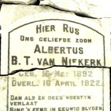 NIEKERK Albertus B.T., van 1892-1922