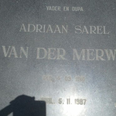 MERWE Adriaan Sarel, van der 19??-1987