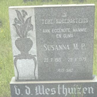 WESTHUIZEN Susanna M. P., van der 1915-1979