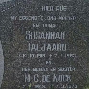 TALJAARD Susannah 1918-1983 :: DE KOCK M.C. 1945-1973