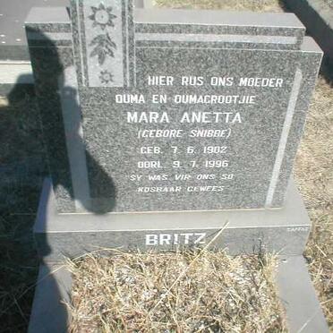 BRITZ Maria Anetta geb. SNIBBE 1902-1996