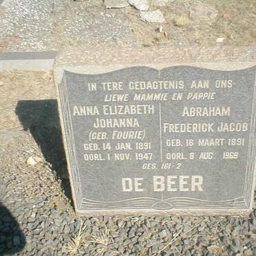 BEER Abraham Frederick Jacob, de 1891-1969 &amp; Anna Elizabeth Johanna FOURIE 1891-1947