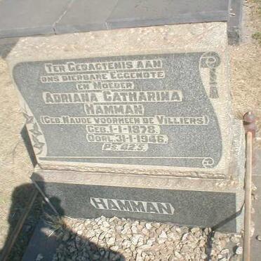 HAMMAN Adriana Catharina nee DE VILLIERS 1878-1946