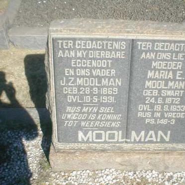 MOOLMAN J.Z. 1869-1931 &amp; Maria E. SWART 1872-1952