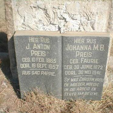 PREIS J Anton 1865-1957 &amp; Johanna M B FAURIE 1872-1941