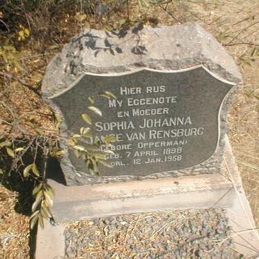 RENSBURG Sophia Johanna, Janse van  nee OPPERMAN 1898-1958