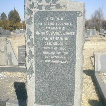 RENSBURG Anna Susanna, Janse van nee KRUGER 1907-1938